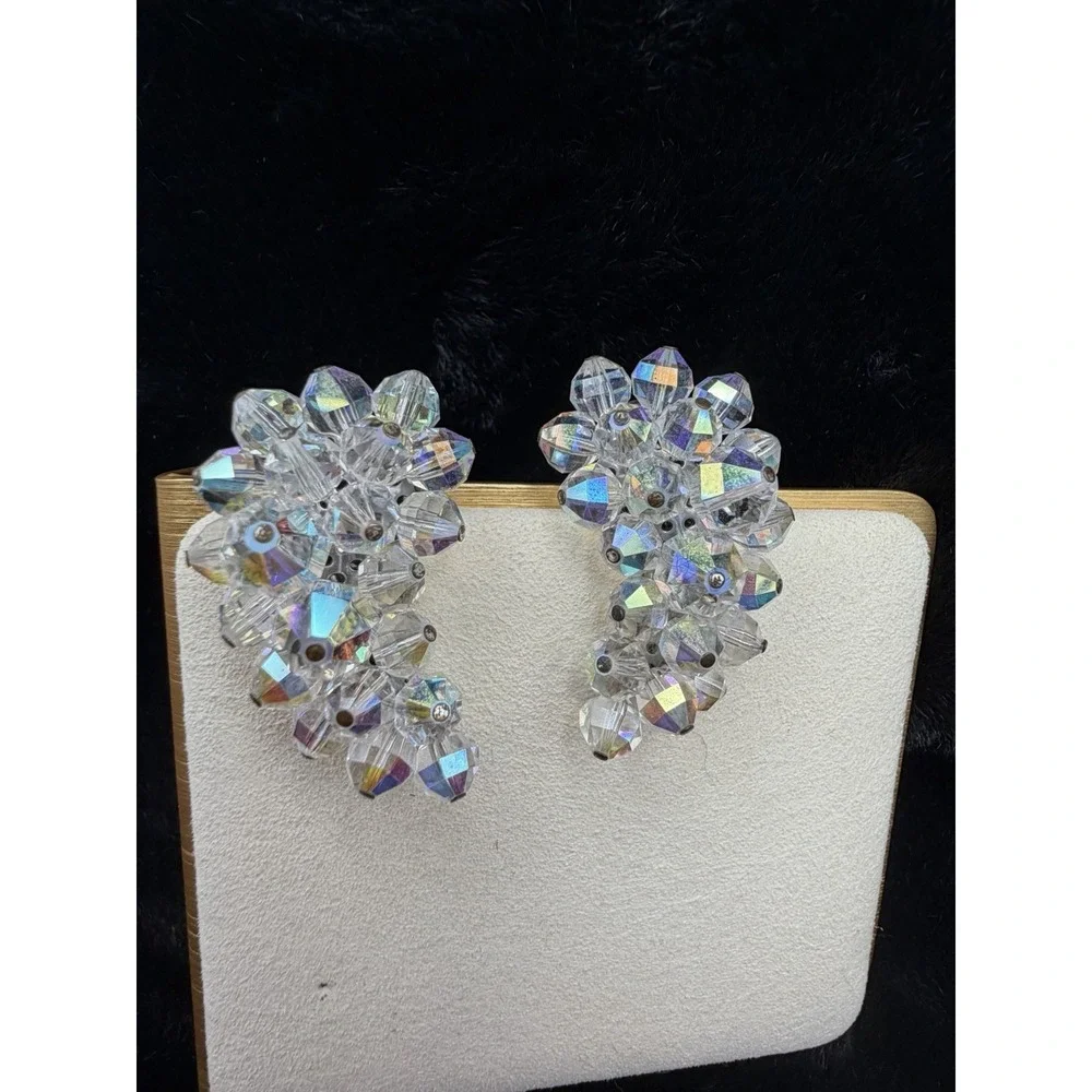 Vintage Signed Laguna Crystal Clip On Earrings‎ Ear Climbers